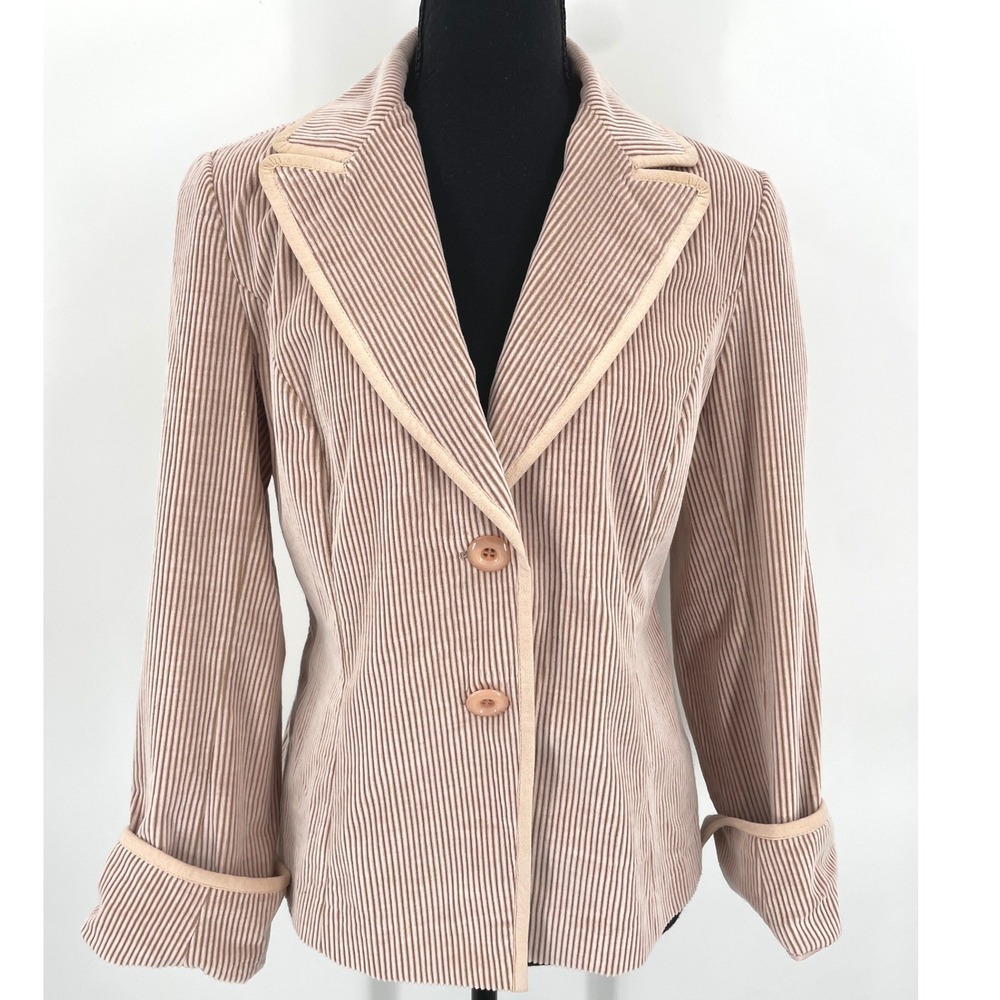 Lafayette 148 Blazer Womens 4 Pink Cotton Corduroy Faux Suede Trim Classic Chic